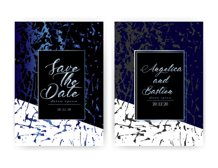 Wedding invitation card, Save the date wedding card, Modern card design with golden geometric and brush stroke, Vector illustration.のイラスト素材