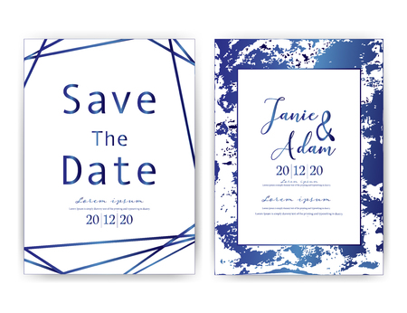 Wedding invitation card, Save the date wedding card, Modern card design with golden geometric and brush stroke, Vector illustration.のイラスト素材