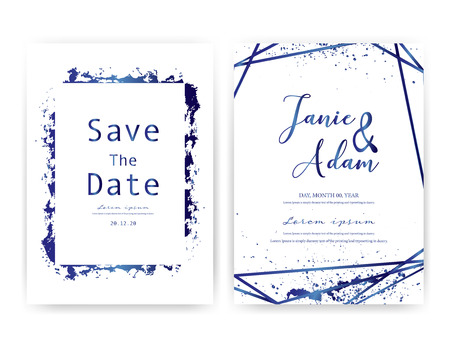Wedding invitation card, Save the date wedding card, Modern card design with golden geometric and brush stroke, Vector illustration.のイラスト素材