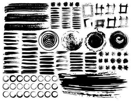 Set of brush strokes, Black ink grunge brush strokes. Vector illustration.のイラスト素材