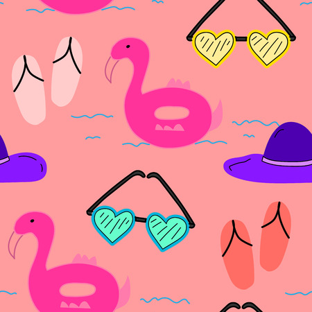 Summer pattern background, Hand drawn tropical pattern, Vector illustration.のイラスト素材