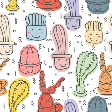 Cute seamless cactus pattern background. Vector illustrations for gift wrap design.のイラスト素材