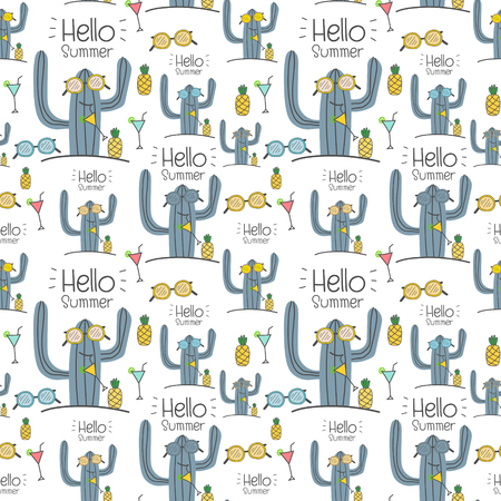 Seamless cactus pattern background. Vector illustrations for gift wrap design.&#x9;のイラスト素材
