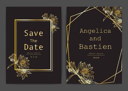 Save the date wedding card. Wedding invitation cards with hand drawn botanical. Modern card design vector illustration.のイラスト素材