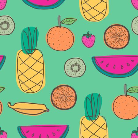Seamless pattern with fruit background. Vector illustrations for gift wrap design.のイラスト素材