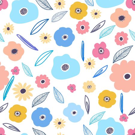 Seamless pattern background with flowers and leaves. Vector illustration for fabric and gift wrap design.のイラスト素材