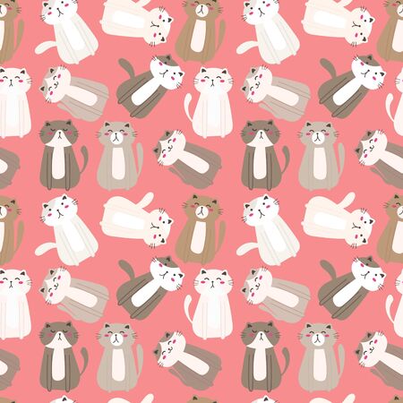 Cute cat seamless pattern background. Vector illustration for fabric and gift wrap design.のイラスト素材
