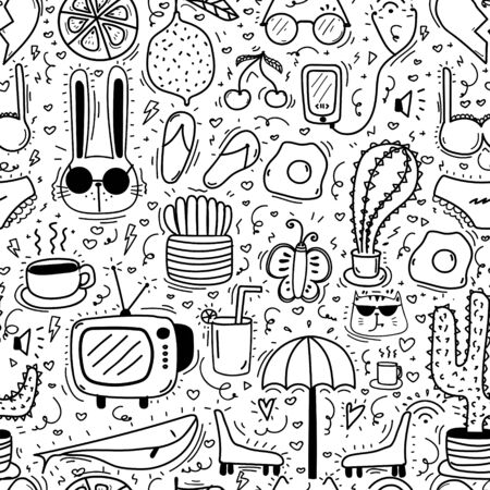 Doodle Cartoon Seamless Pattern Background For Kid. Vector illustration for fabric and gift wrap paper design.のイラスト素材