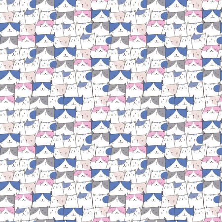 Cute cat seamless pattern background. Vector illustration for fabric and gift wrap paper design.のイラスト素材