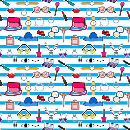 Accessories fashion seamless pattern background. Vector illustration.のイラスト素材