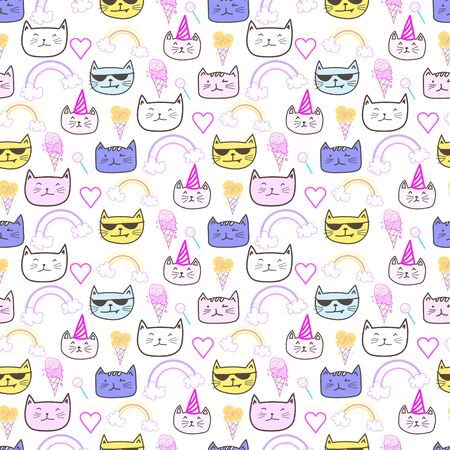 Happy cat seamless pattern background. Vector illustration.のイラスト素材