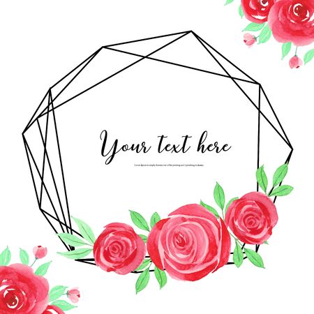 Geometric frame with flower watercolor. Botanical composition. Decorative element for wedding card. Invitations Vector illustration.のイラスト素材