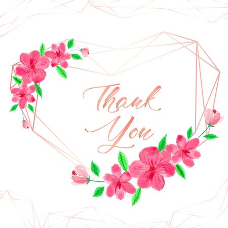 Geometric frame with flower watercolor. Botanical composition. Decorative element for wedding card. Invitations Vector illustration.のイラスト素材