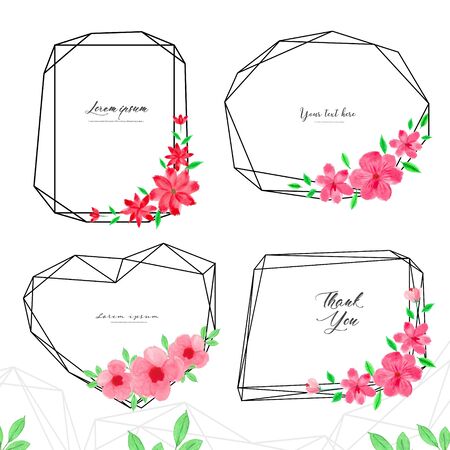 Geometric frame with flower watercolor. Botanical composition. Decorative element for wedding card. Invitations Vector illustration.のイラスト素材