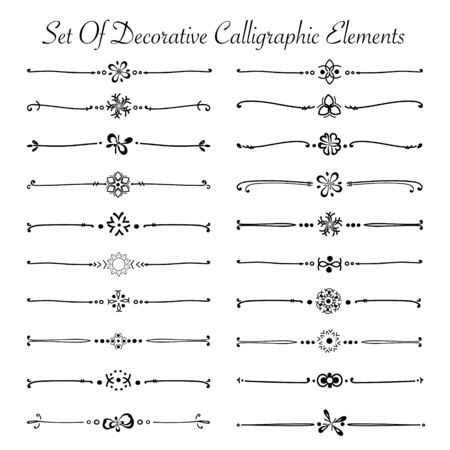 Set Of Decorative Calligraphic Elements For Decoration. Handmade Vector Illustration.のイラスト素材
