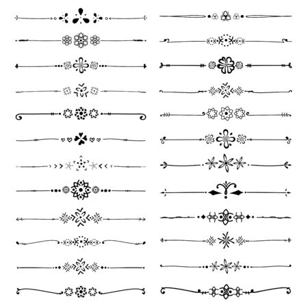 Set Of Decorative Calligraphic Elements For Decoration. Handmade Vector Illustration.のイラスト素材