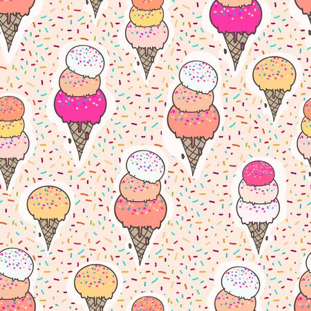 Cute ice cream seamless pattern background. Vector illustration.のイラスト素材