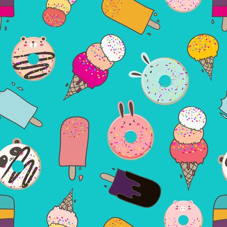 Cute ice cream seamless pattern background. Vector illustration.のイラスト素材