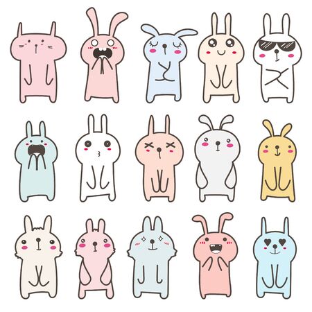 Set of cute bunny character design. Vector illustration.のイラスト素材
