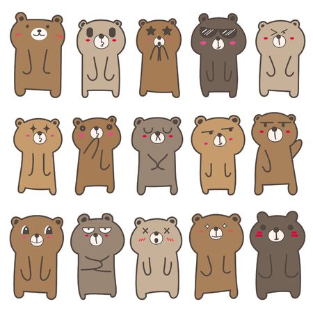 Set of cute bear character design. Vector illustration.のイラスト素材
