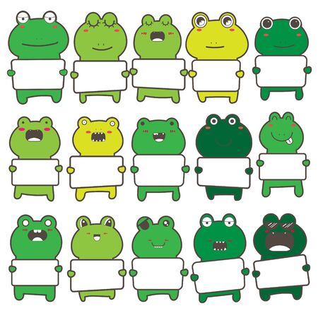 Set of cute frog holding a billboard design. Vector illustration.のイラスト素材