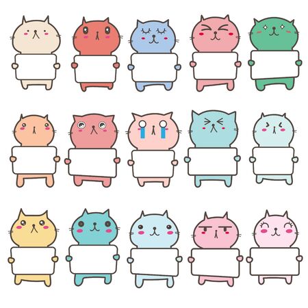 Set of cute cat holding a billboard design. Vector illustration.のイラスト素材