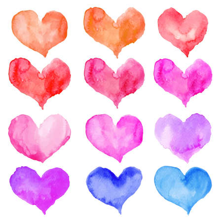 Heart watercolor set for Happy Valentine's day card design. Hand drawn vector illustration.のイラスト素材