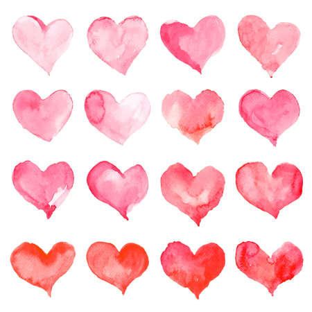Heart watercolor set for Happy Valentine's day card design. Hand drawn vector illustration.のイラスト素材