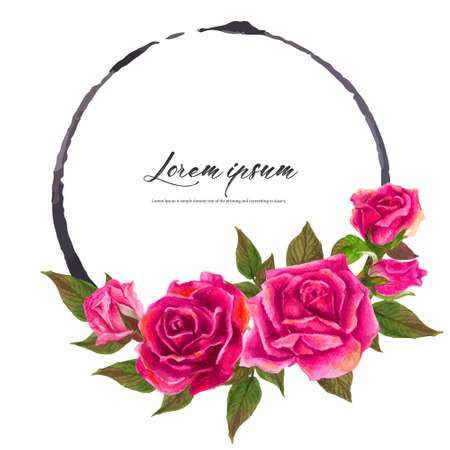 Rose watercolor frame. Floral wreath vector illustration.のイラスト素材