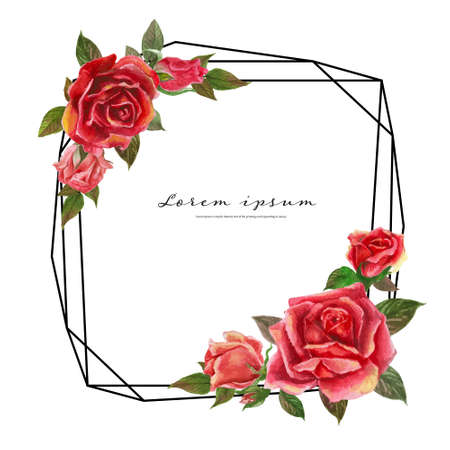 Rose watercolor frame. Floral wreath vector illustration.のイラスト素材