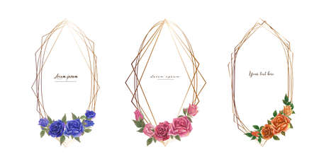 Rose watercolor frame. Floral wreath vector illustration.のイラスト素材
