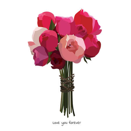 Beautiful bouquet with garden flowers. Floral decoration for gift. Vector Illustration.のイラスト素材