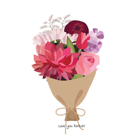 Beautiful bouquet with garden flowers. Floral decoration for gift. Vector Illustration.のイラスト素材