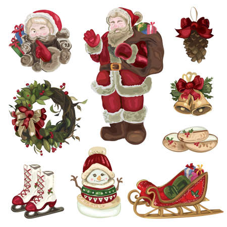 Christmas decorative elements set. Vector Illustrations on a white backgroundのイラスト素材