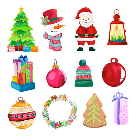 Christmas decorative elements set. Vector Illustrations on a white backgroundのイラスト素材