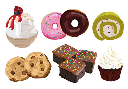 Set of colorful cartoon bakery and dessert. Vector illustration.のイラスト素材