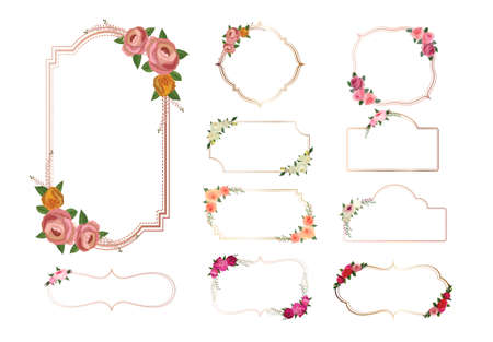 Set of beautiful flower wreath, floral frames set. Vector illustration.のイラスト素材