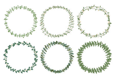 Set of beautiful flower wreath, floral frames set. Vector illustration.のイラスト素材