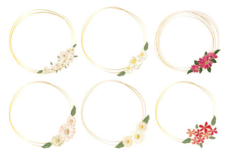 Set of beautiful flower wreath, floral frames set. Vector illustration.のイラスト素材