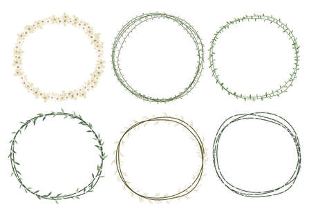 Set of beautiful flower wreath, floral frames set. Vector illustration.のイラスト素材
