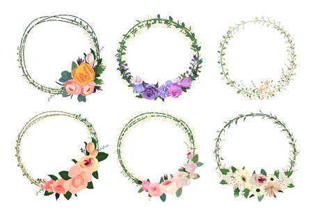 Set of beautiful flower wreath, floral frames set.の写真素材