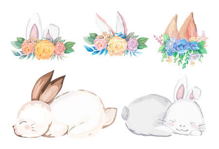 Cute happy easter elements set. Vector illustration.のイラスト素材