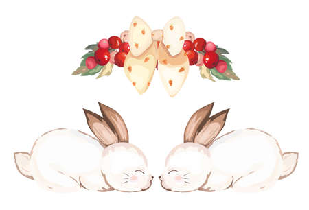 Cute happy easter elements set. Vector illustration.のイラスト素材
