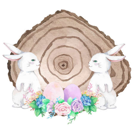 Watercolor wreath frame with spring easter decoration. Vector illustration.のイラスト素材