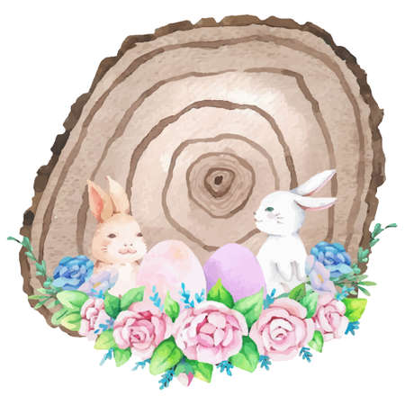 Watercolor wreath frame with spring easter decoration. Vector illustration.のイラスト素材