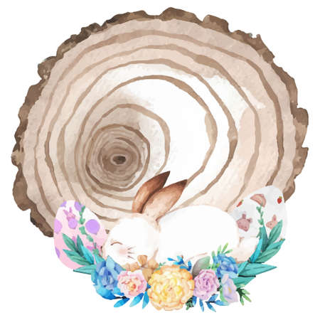 Watercolor wreath frame with spring easter decoration. Vector illustration.のイラスト素材