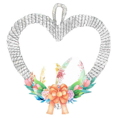 Watercolor wreath frame with spring easter decoration. Vector illustration.のイラスト素材