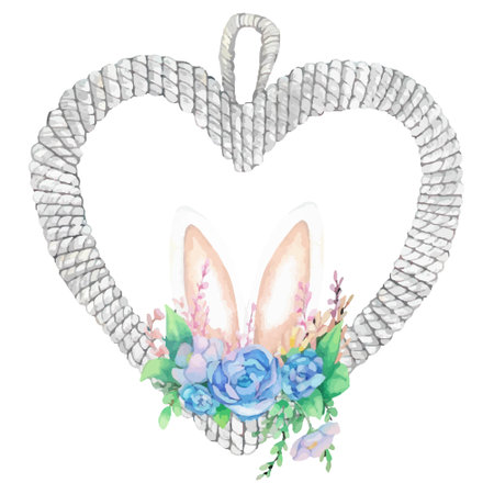 Watercolor wreath frame with spring easter decoration. Vector illustration.のイラスト素材