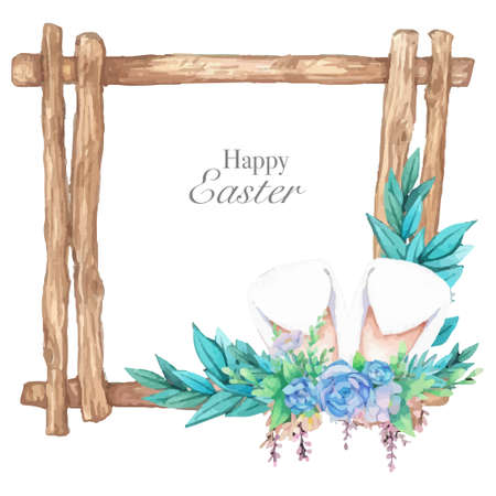 Watercolor wreath frame with spring easter decoration. Vector illustration.のイラスト素材