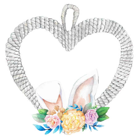 Watercolor wreath frame with spring easter decoration. Vector illustration.のイラスト素材